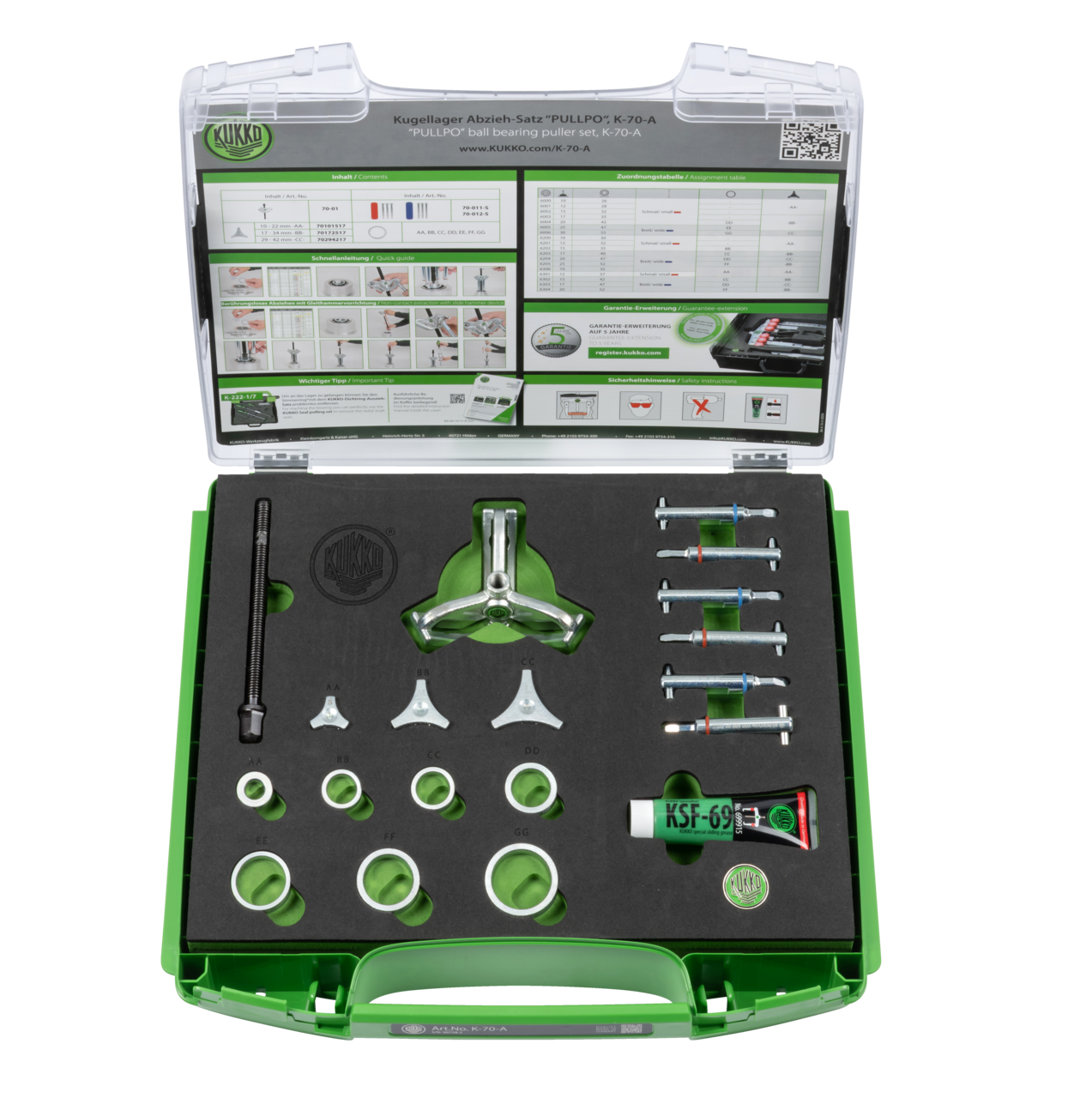 kukko k-70-a ball bearing puller set "pullpo" © 10-30 mm for completely non-destructive pulling of deep groove ball bearings without removing the shaft in trades