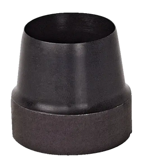 Industrial black steel pipe fitting reducer, seamless finish, isolated on white background