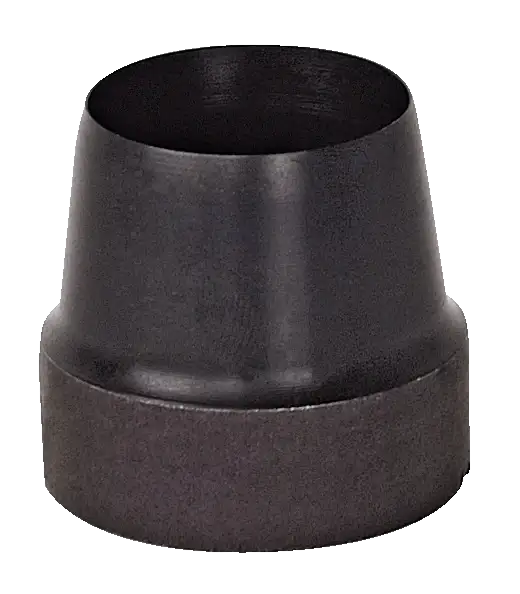 Industrial black steel pipe fitting reducer, seamless finish, isolated on white background