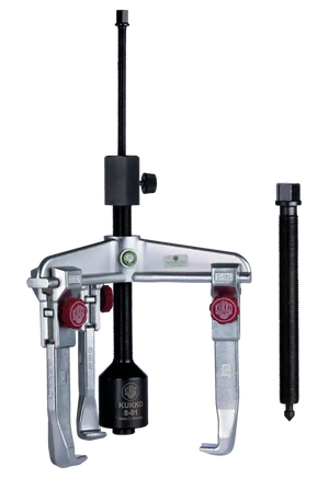 Industrial Kukko gear puller tool with steel arms and threaded spindle on black background