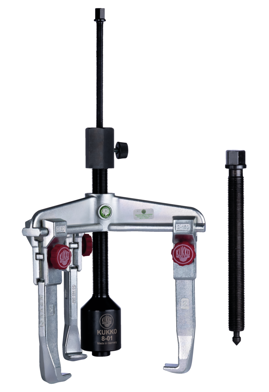 kukko 30-20+b 3-arm universal puller 200 x 150 mm with quick-adjustable puller hook and grease-hydraulic spindle for particularly safe and user-friendly extraction of extremely stuck bearings, gears, and disks in all