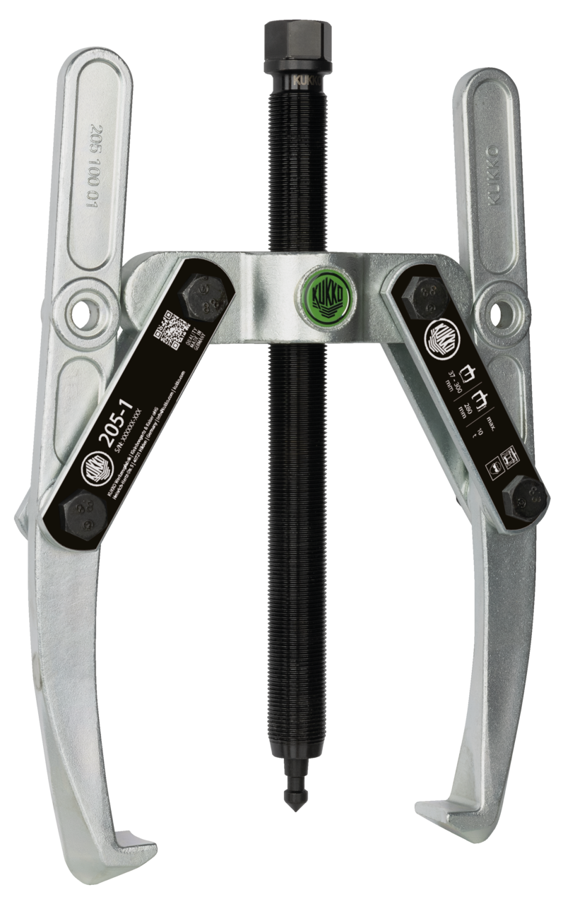 kukko 205-1 heavy duty, 2-armed lug puller 300 x 280 mm with oscillating and height-adjustable puller legs for central extraction of large bearings, gears, and discs in all common sizes for crafts, workshops, an