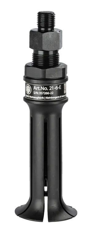 Industrial bearing puller tool with threaded shaft and part number label, black finish