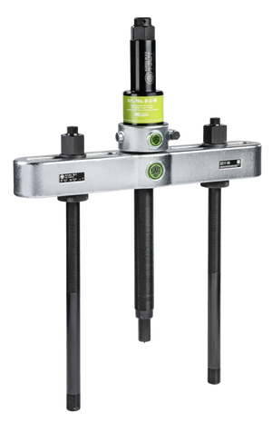 Heavy-duty mechanical gear puller with threaded rods and hydraulic cylinder for industrial use