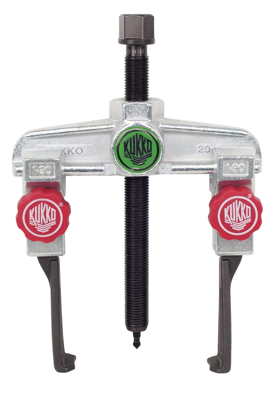 kukko 20-1+s-t 2-arm universal puller 90 x 100 mm with extremely narrow, quick-adjustable trigger hooks for safely and user-friendly pulling of transmission gears, bearings, sprockets, synchronizer bodies, an
