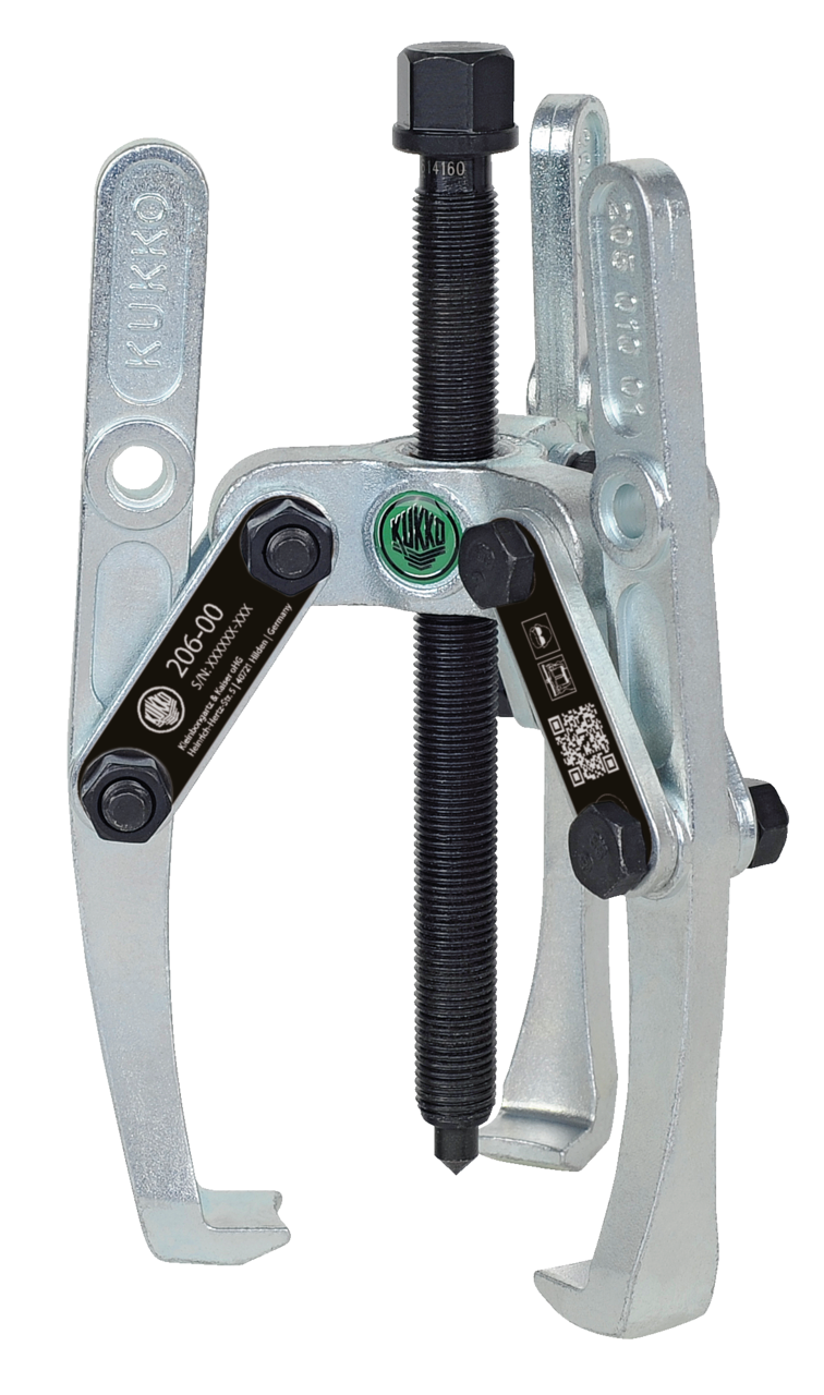 kukko 206-00 heavy duty, 3-armed lug puller 100 x 100 mm with oscillating and height-adjustable puller legs for centric extraction of large bearings, gears, and discs in all common sizes for crafts, workshops, an