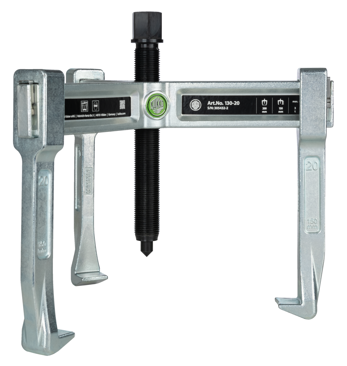kukko 130-20 3-arm universal puller "vario" with spring-loaded end safety device for removing bearings, gears, and discs in all common sizes for crafts, workshops, and industry