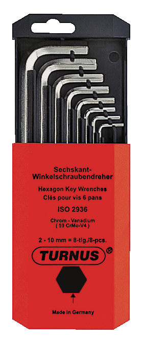kukko 207-008 angle screwdriver set iso 2936 with key sizes 2,0, 2,5, 3,0, 4,0, 5,0, 6,0, 8,0, 10,0 for operating hard-to-reach screw heads in workshops, industry, and crafts