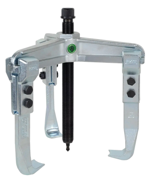 Heavy duty three-jaw gear puller tool with adjustable arms and central screw, industrial setting
