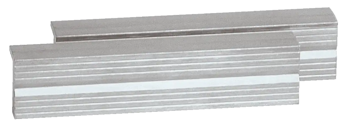 Pair of metal planer blades with grooved edges for industrial cutting equipment