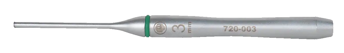Steel hand tool 3mm hollow punch with engraved markings and textured grip handle