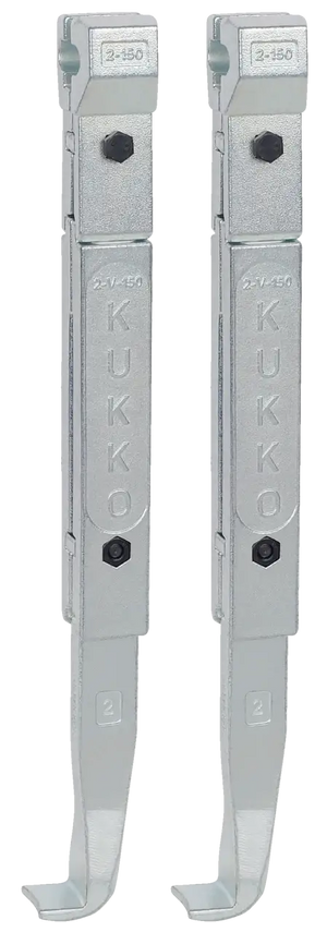 Pair of KUKKO metal puller arms with hook ends, industrial hand tool parts