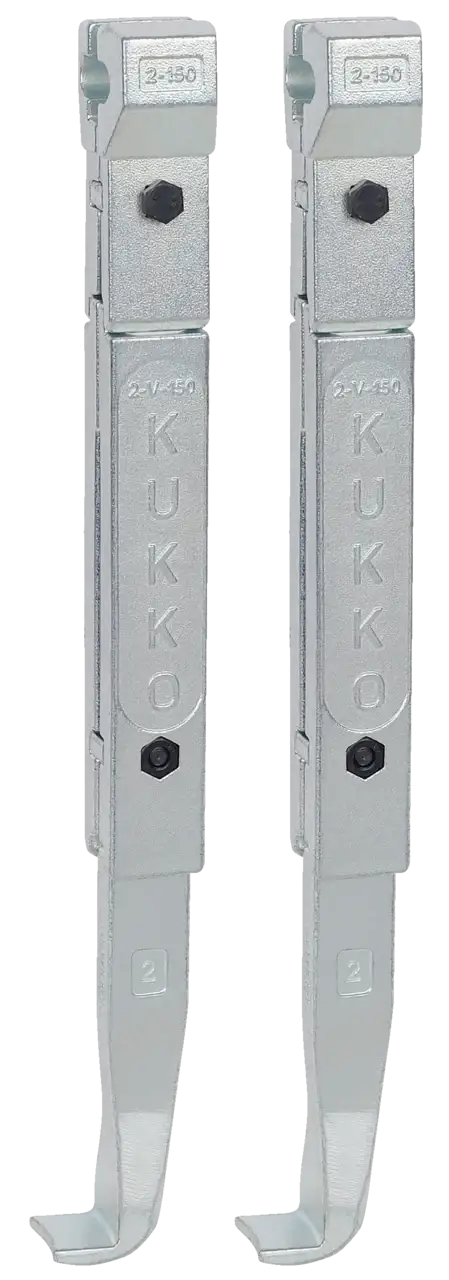 Pair of KUKKO metal puller arms with hook ends, industrial hand tool parts