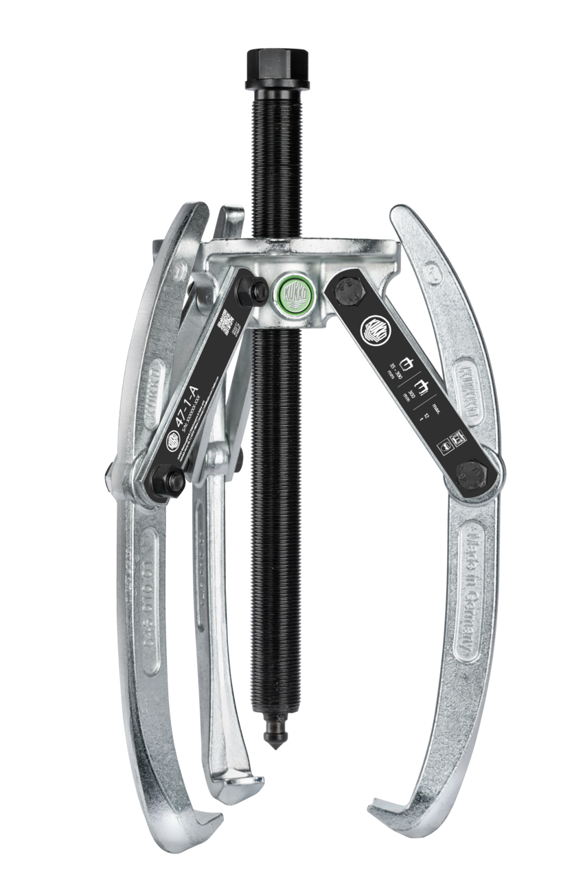 kukko 47-1-a heavy-duty, 3-arm universal puller 300 x 300 mm with swiveling puller legs and combination crosshead for craft, workshop, and industry
