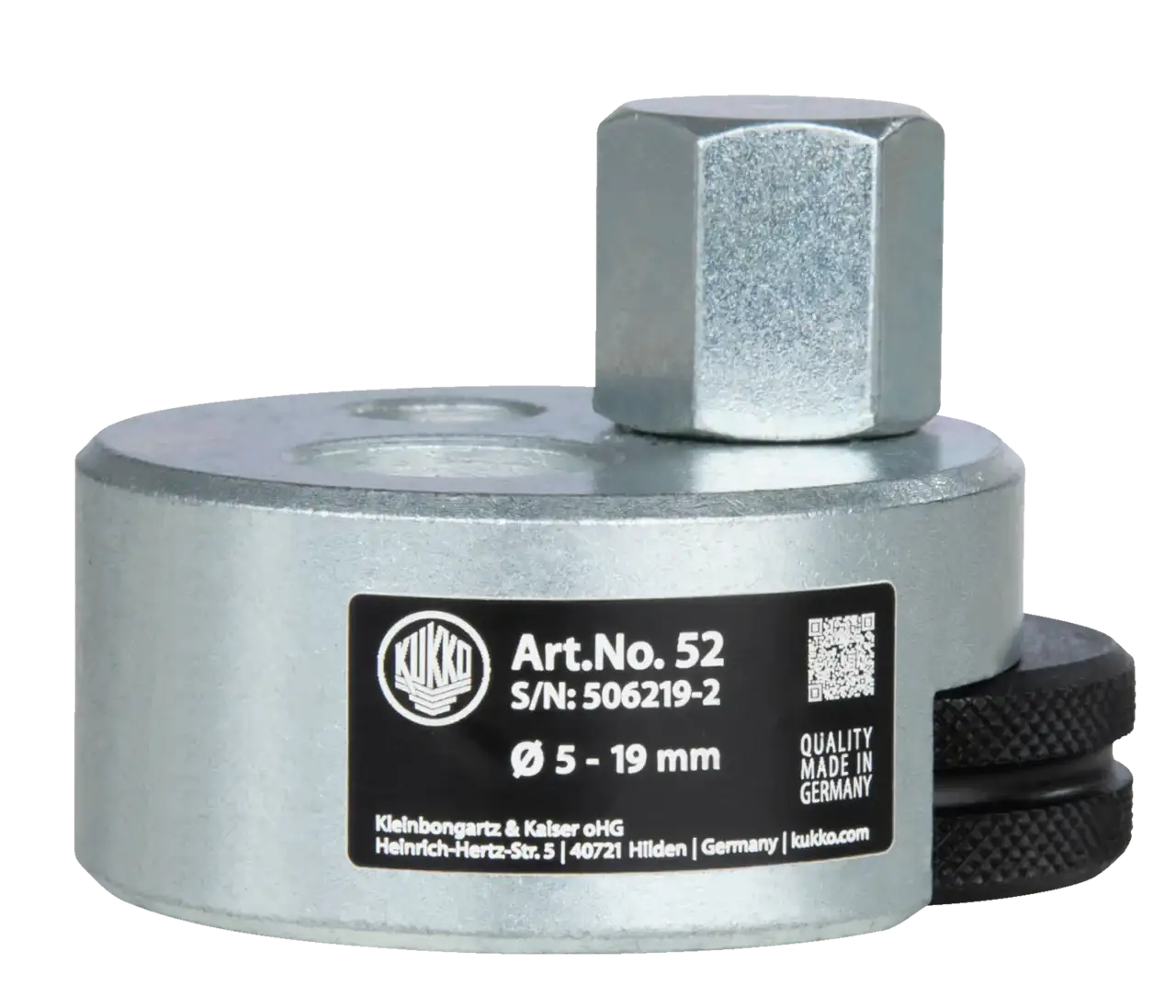 Metal puller tool, labeled for 5-19 mm, industrial use, silver finish