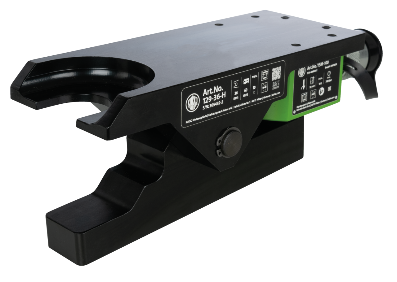 kukko 129-36-h track and push rod joint puller with hydraulic lift cylinder for hydraulic pressing out of ball pins when removing ball joints from push and tie rods specifically fo