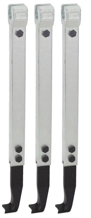 Three industrial metal lathe cutting tool holders with bolts, for precision shop machining