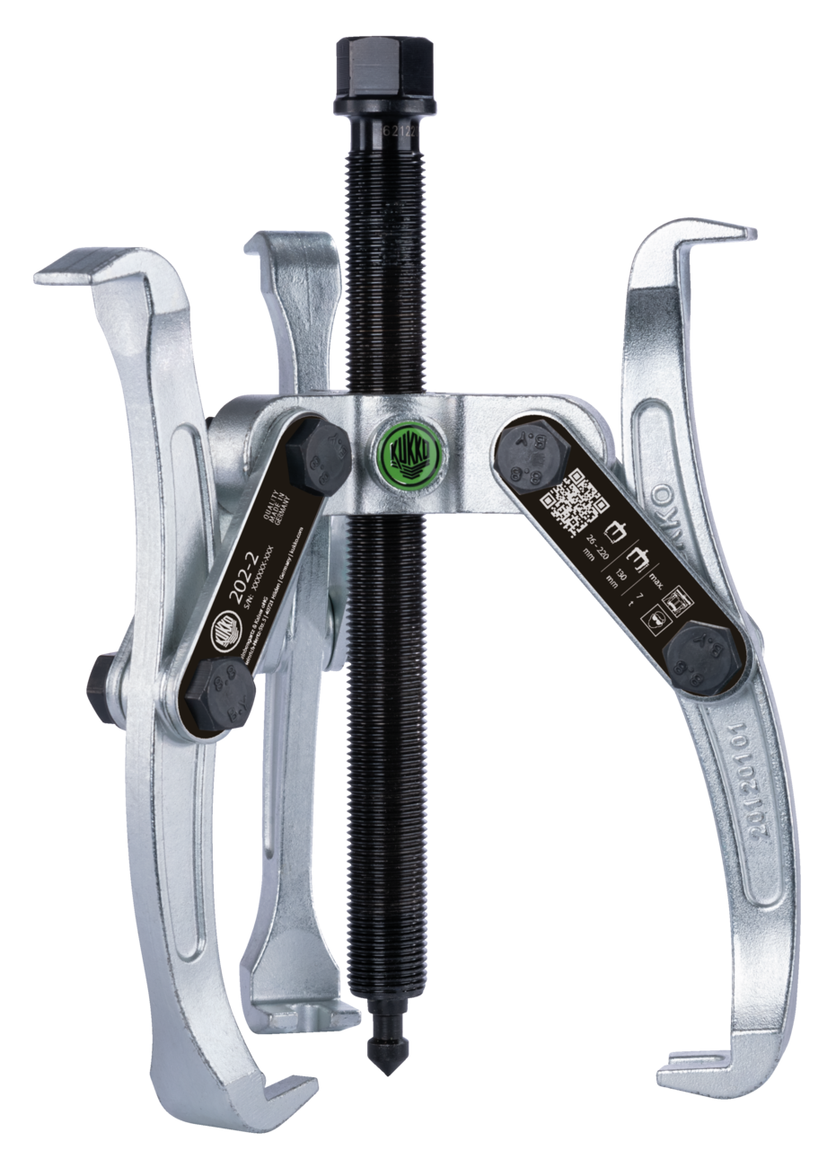 kukko 202-2 3-armed lug puller 220 x 130 mm with oscillating and reversible puller legs for centralized extraction of bearings, gears, and discs in all common sizes for crafts, workshops, and