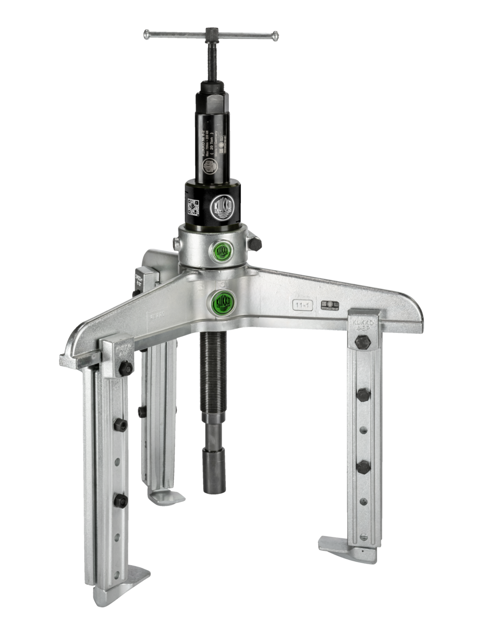 kukko 11-0-bv extra strong, 3-arm universal puller 375 x 300-500 mm with adjustable clamping depth and grease-hydraulic spindle for pulling off heavy, particularly stuck bearings, gears, and discs in all common sizes for crafts, wor