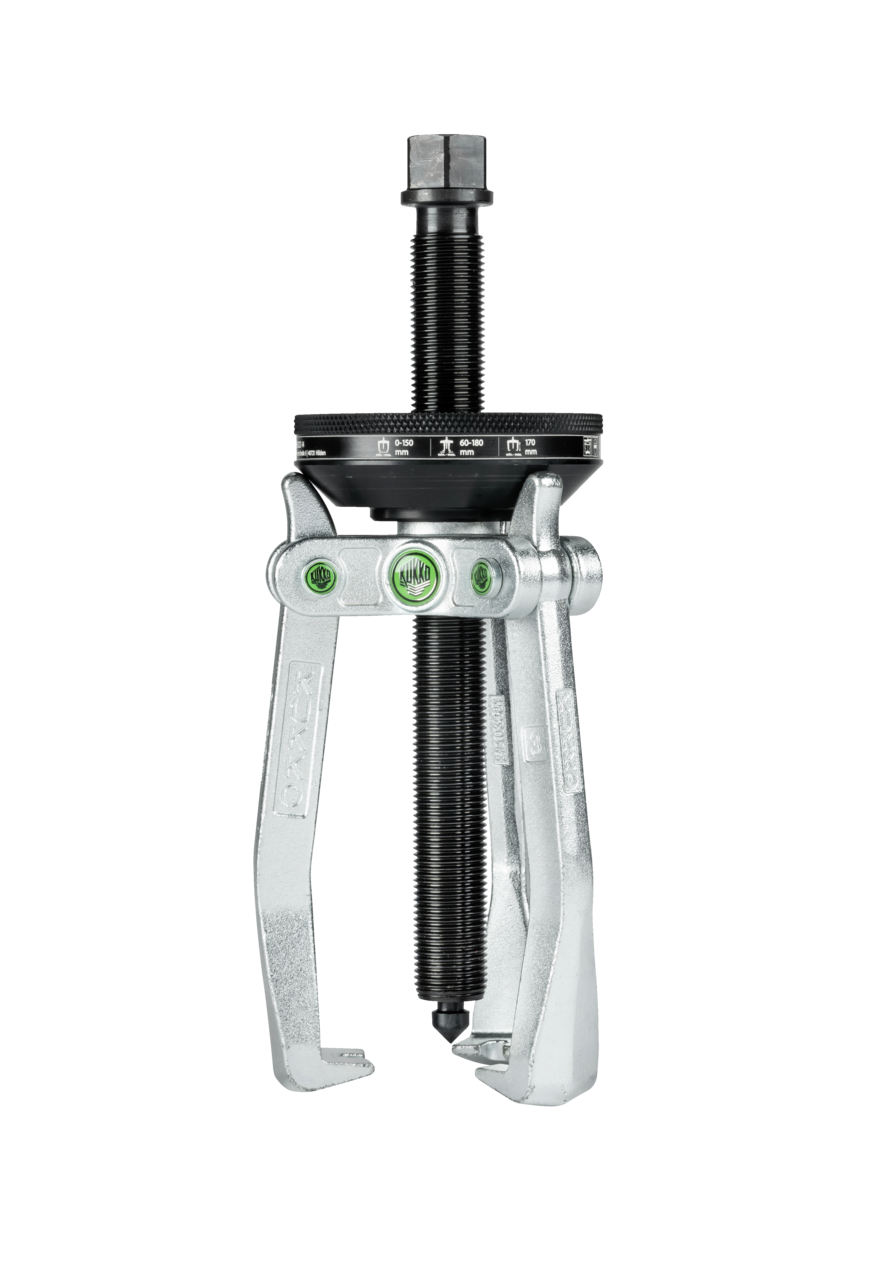 kukko 221-3 3-jaw puller with conical self-tensioning, up to 120 mm spread, 120 mm reach for centric removal of bearings, gears, and discs in all common sizes for crafts, workshops, and industr