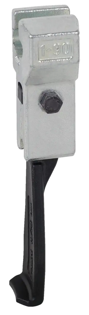 Industrial metal beam clamp with bolt and black lever, premium shop tool for secure mounting