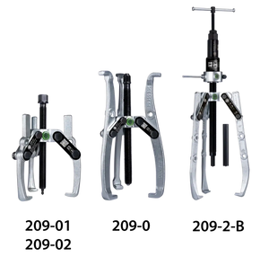 Three adjustable gear pullers with steel arms for industrial tool applications