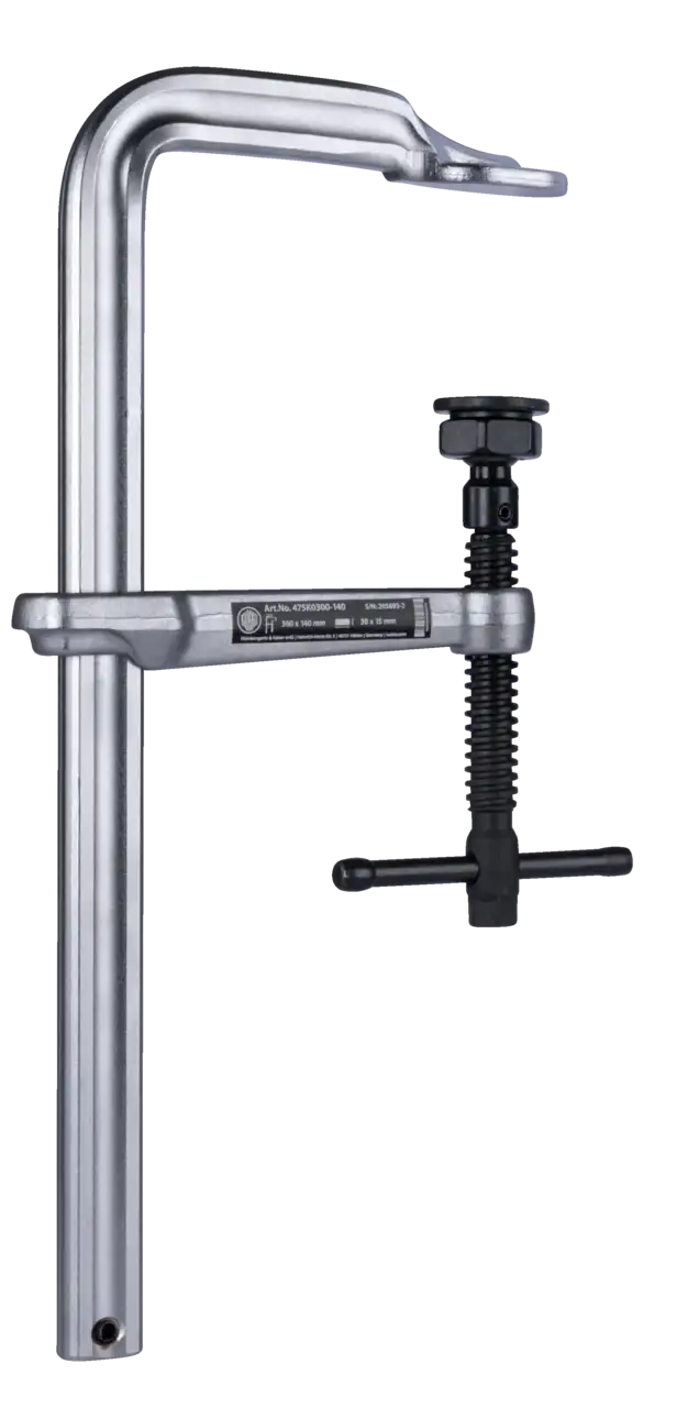 Heavy-duty F clamp with adjustable jaw for industrial woodworking or metalworking projects