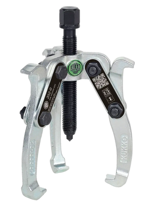 Heavy-duty three-jaw gear puller tool, metal finish, with KUKKO branding visible.