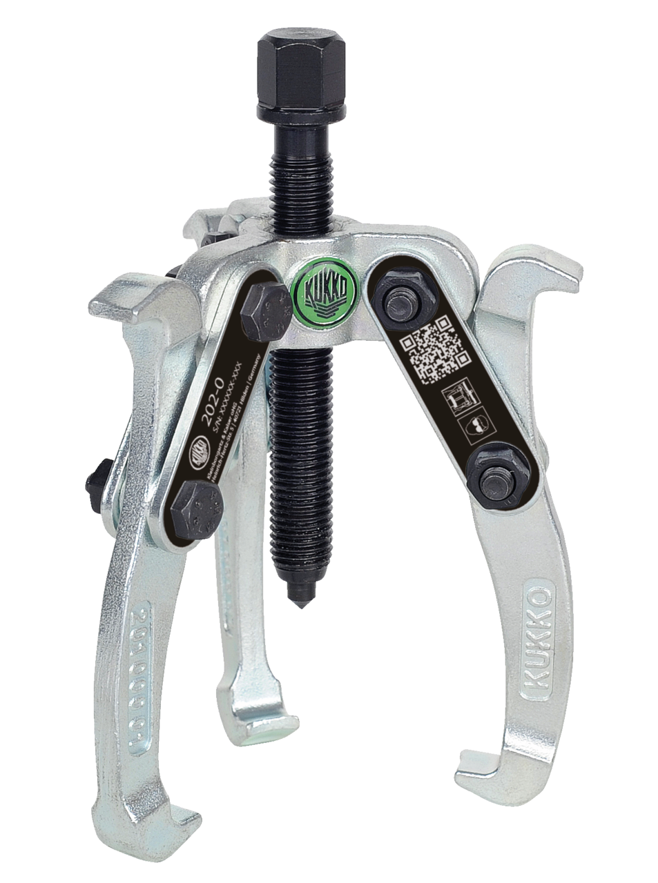 kukko 202-0 3-armed lug puller 100 x 75 mm with oscillating and reversible puller legs for centralized extraction of bearings, gears, and discs in all common sizes for crafts, workshops, and