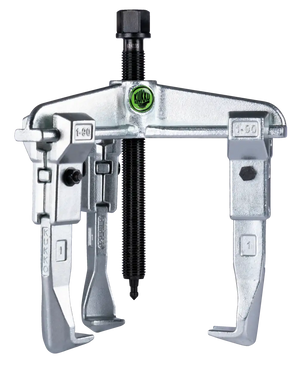 Three-jaw gear puller tool with adjustable arms and labeled Kukko logo, for shop tool use