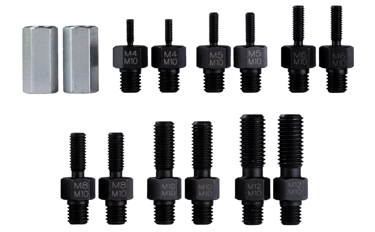 kukko 18-3-as thread adapter set for removing and pulling components with threads, such as dowel pins, keyways or bolts, in crafts, indus