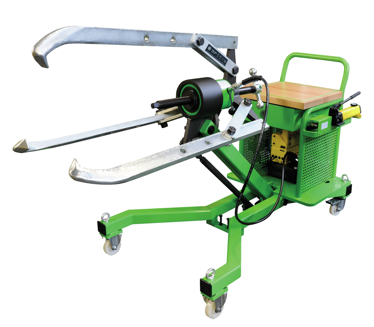 kukko goliath-556 mobile hydraulic puller "goliath" 50 t mounted with 3-arm puller 1200 x 700 mm for pulling off large bearings, gears, and similar components in the heavy industry, railway, power plan