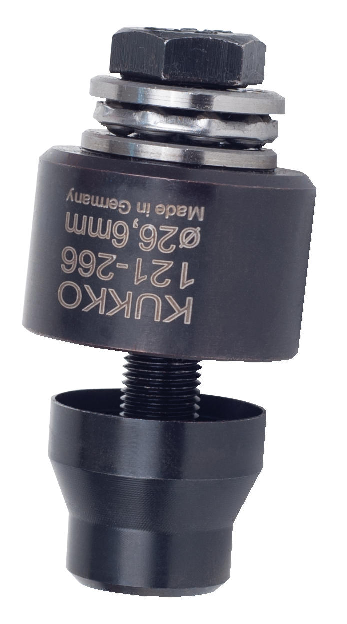 kukko 121-266 screw punch ø 26.6 mm for uniformly punching plastic support rods for distance sensors as well as for stamping holes in thin-w