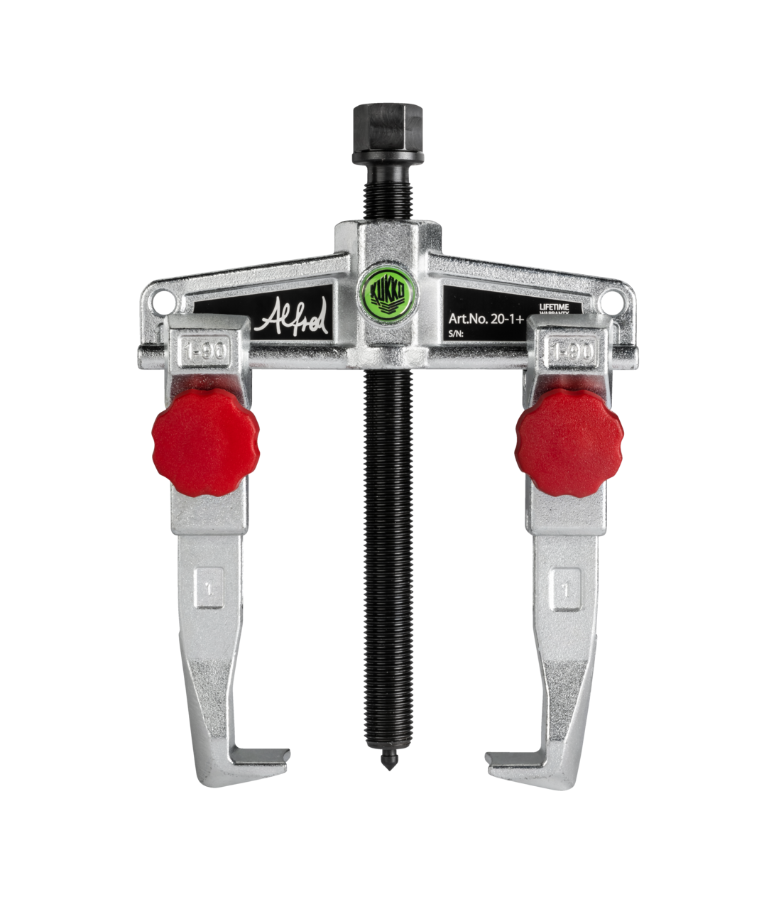 kukko 20-1+ 2-arm universal puller 90 x 100 mm with quick adjustable trigger hooks for extracting bearings, gears, and discs in all common sizes for crafts, workshops, and industry