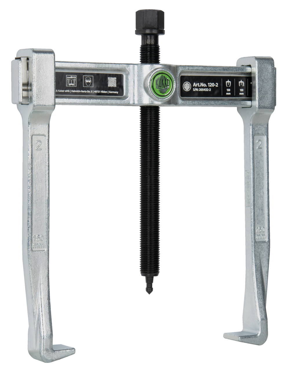 kukko 120-2 2-arm universal puller "vario" 150 x 150 mm with spring-loaded end safety device for crafts, workshops, and industry