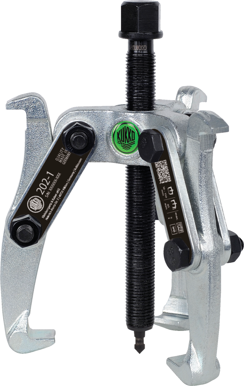 kukko 202-1 3-armed lug puller 150 x 85 mm with oscillating and reversible puller legs for centralized extraction of bearings, gears, and discs in all common sizes for crafts, workshops, and