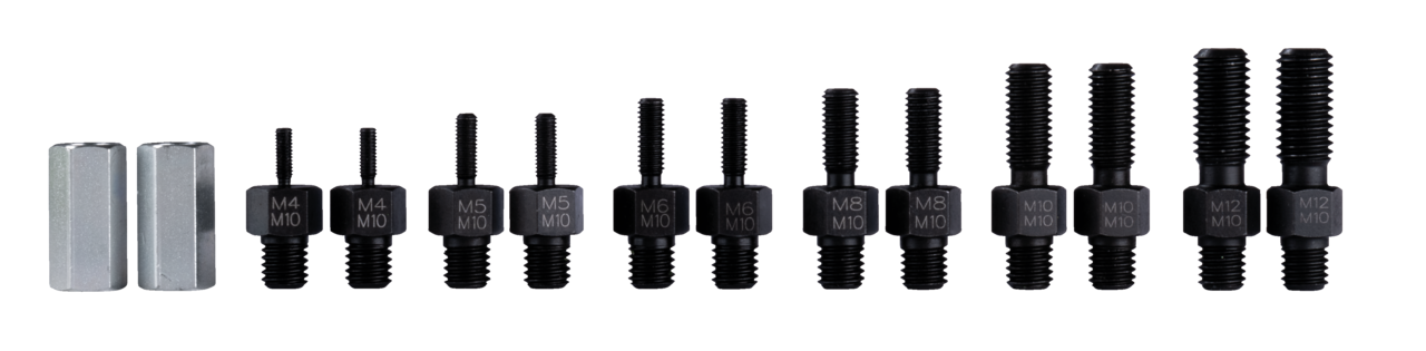 kukko 18-0-as thread adapter set for removing and pulling components with threads, such as dowel pins, keyways or bolts, in crafts, indus