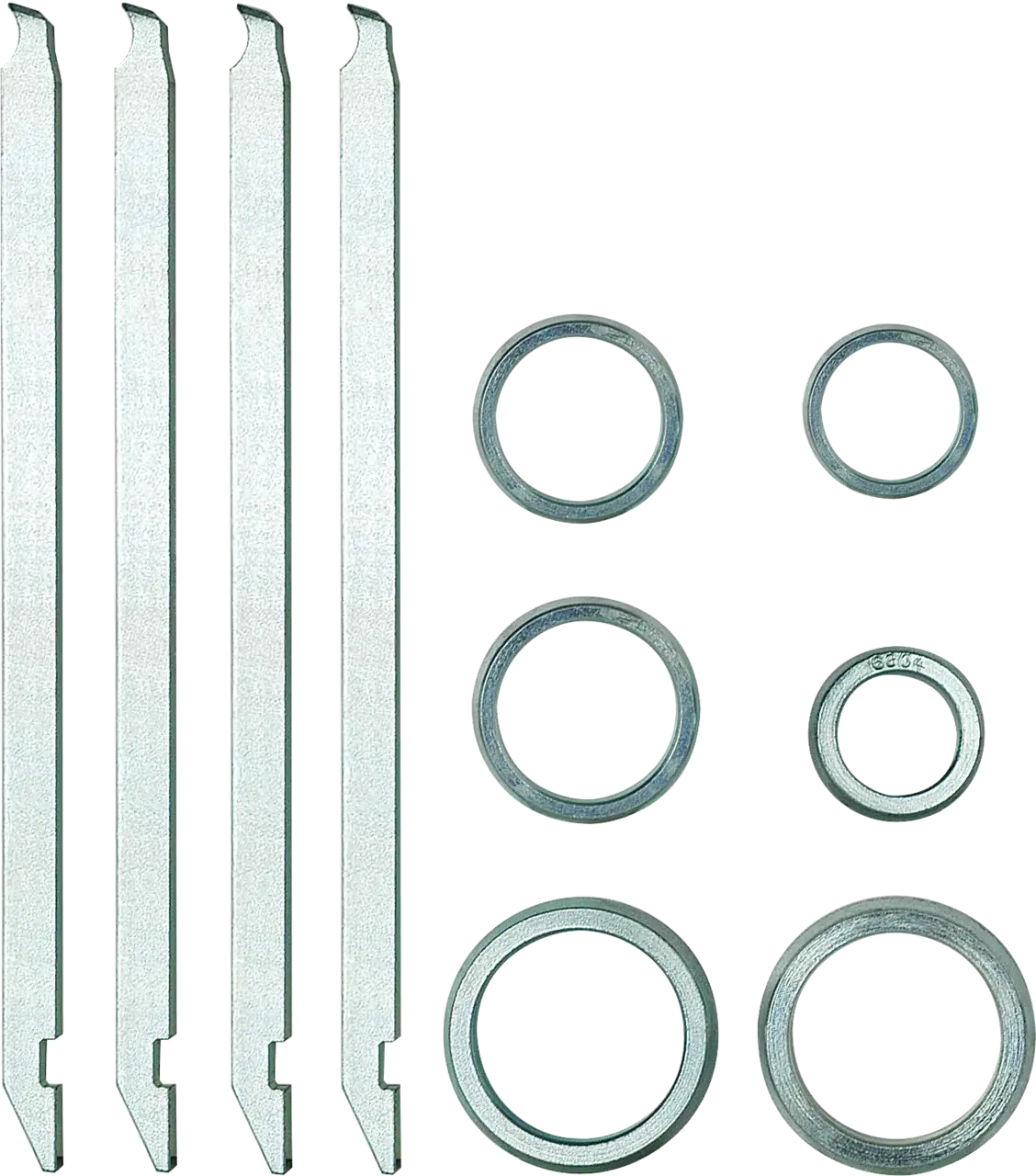 Industrial metal locknut and washer set with four slotted keys and six circular washers