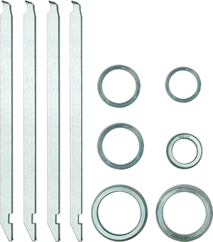 Industrial metal locknut and washer set with four slotted keys and six circular washers