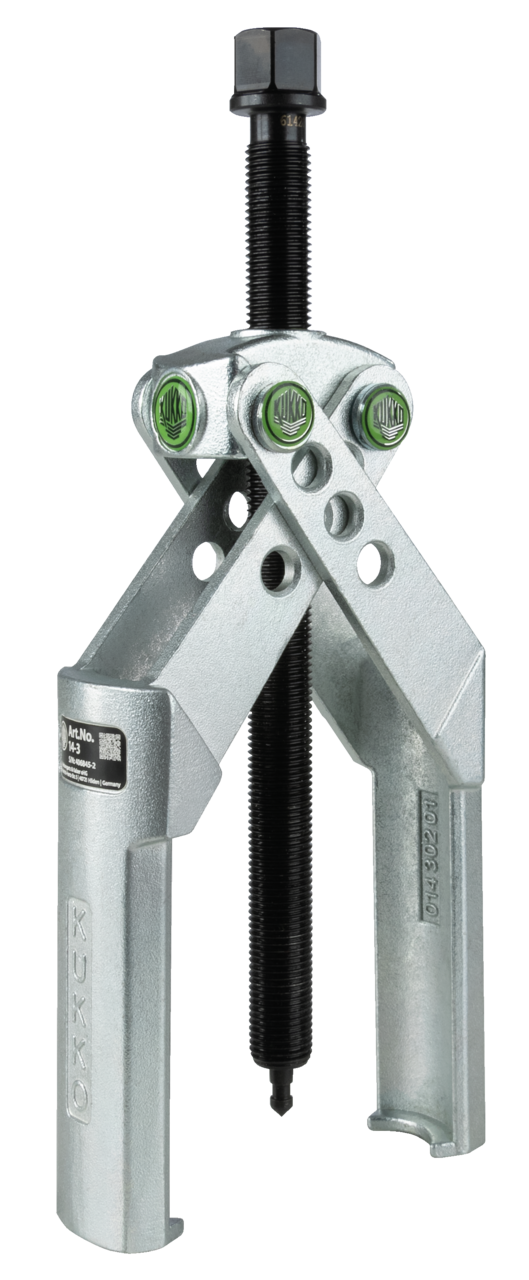 kukko 14-3 2-arm puller 15-140 x 160 mm with self-clamping, intersecting puller legs for extracting sprockets, pulleys, bearings, and similar components in tight spaces