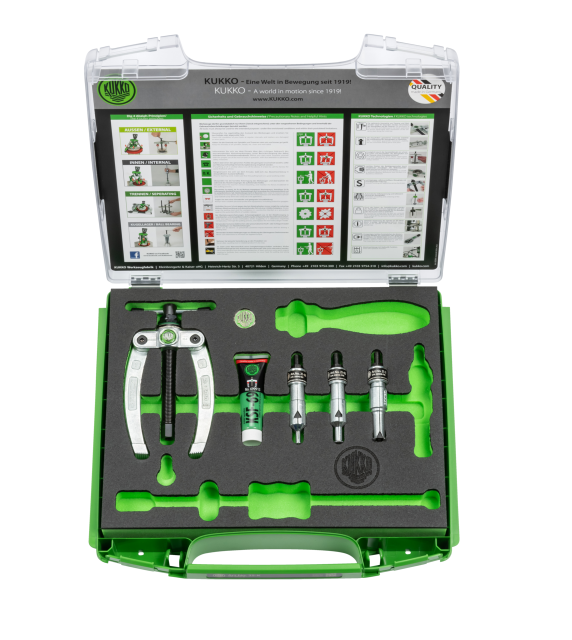 kukko 25-k ball bearing puller set with counter stay ø 6-20 mm for extracting inner bearings, outer rings, and bushings in crafts, industry, and workshops