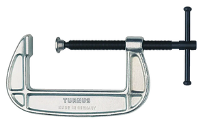 Metal C-clamp with screw, heavy-duty shop tool for secure clamping and woodworking
