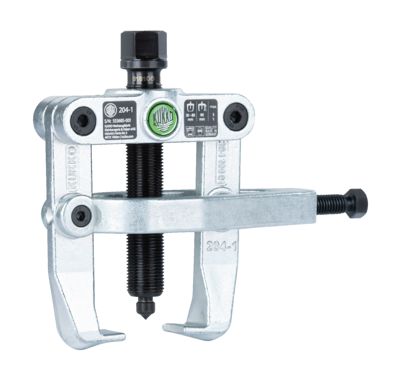 kukko 204-1 2-arm bearing puller 80 x 90 mm with side clamp for pulling particularly stuck ball bearings, bearing rings, and workpieces