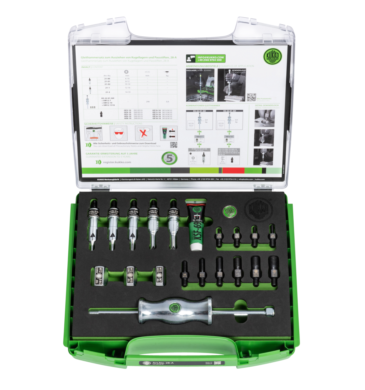 kukko 28-a sliding hammer replacement ø 6-19 mm for contactless extraction of internal bearings, bearing outer rings, and bushings, as well as component