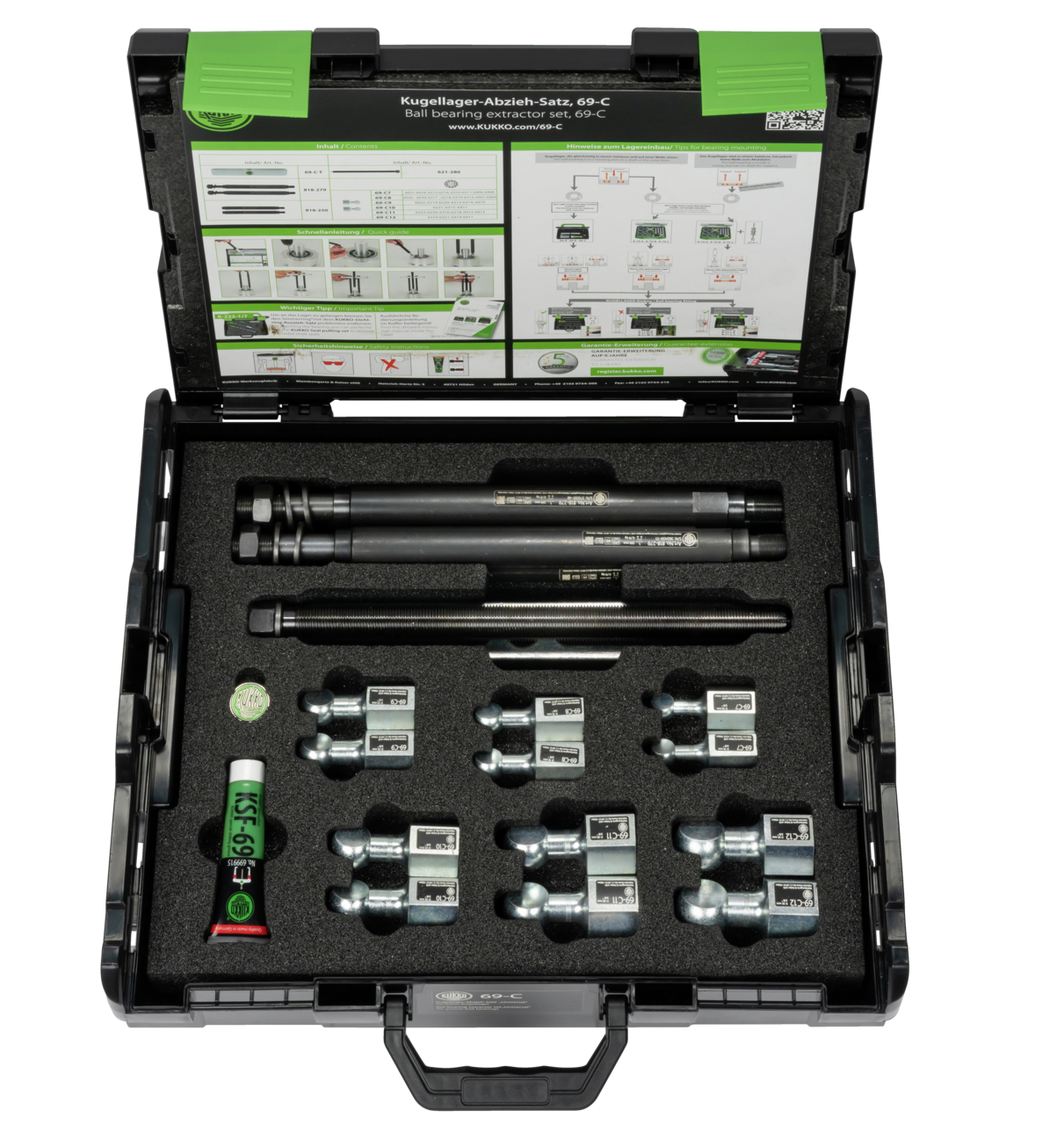 kukko 69-c universal ball bearing puller set for large bearings ø for extracting ball bearings of all types that are mounted in a casing and/or on a shaft, in crafts, ind