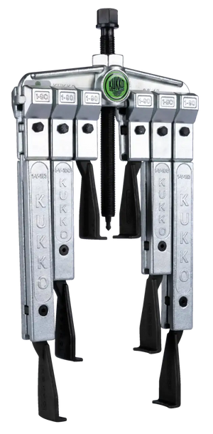 Heavy-duty Kukko gear puller tool with multiple arms and adjustable jaws for industrial use