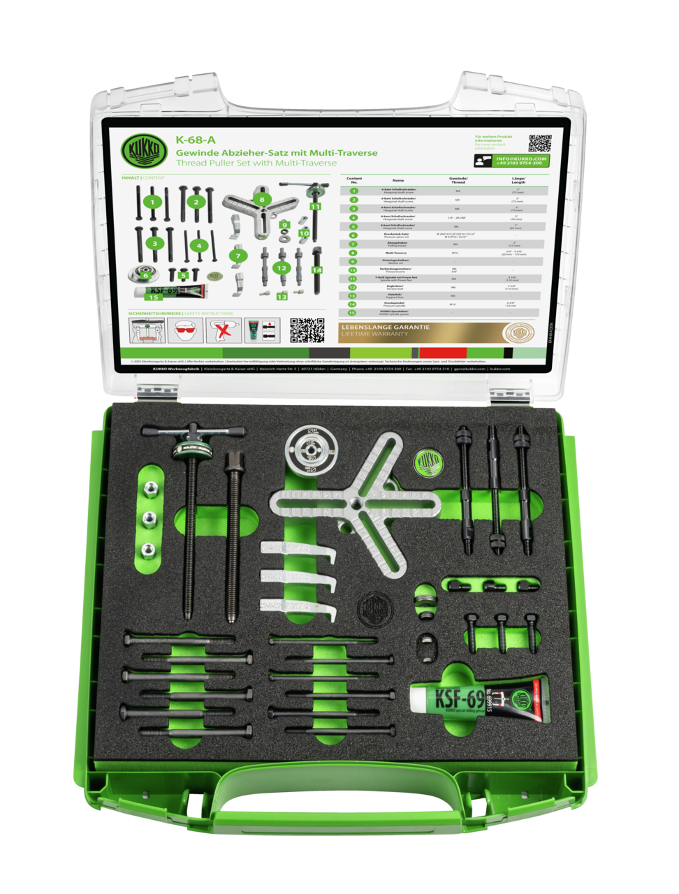 kukko k-68-a multi-page bolt puller set, up to {8520} spread and {9301} reach for pulling components with threaded holes