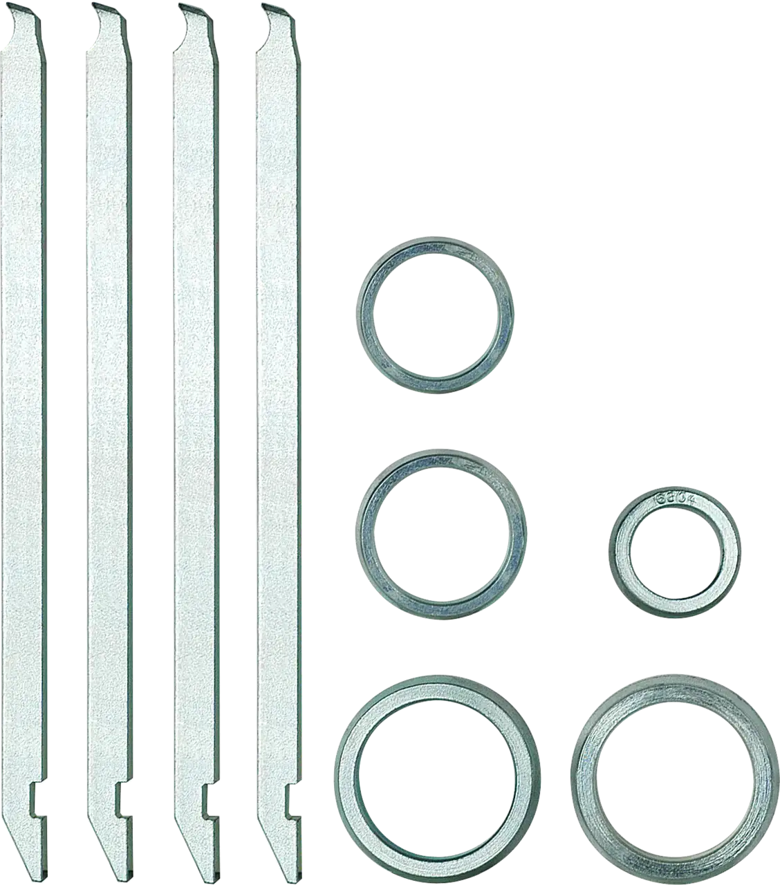 Metal industrial lock washers and retaining clips set on white background