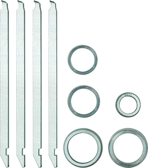 Metal industrial lock washers and retaining clips set on white background