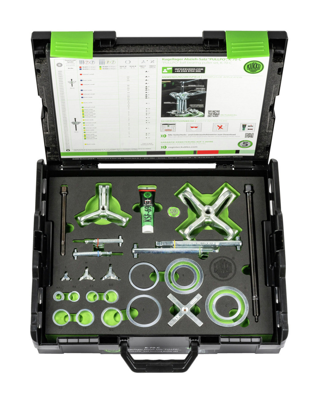 kukko k-70-c ball bearing puller set pullpo ¢ 10-100 mm for completely non-destructive removal of deep groove ball bearings without disassembly of the shaft in